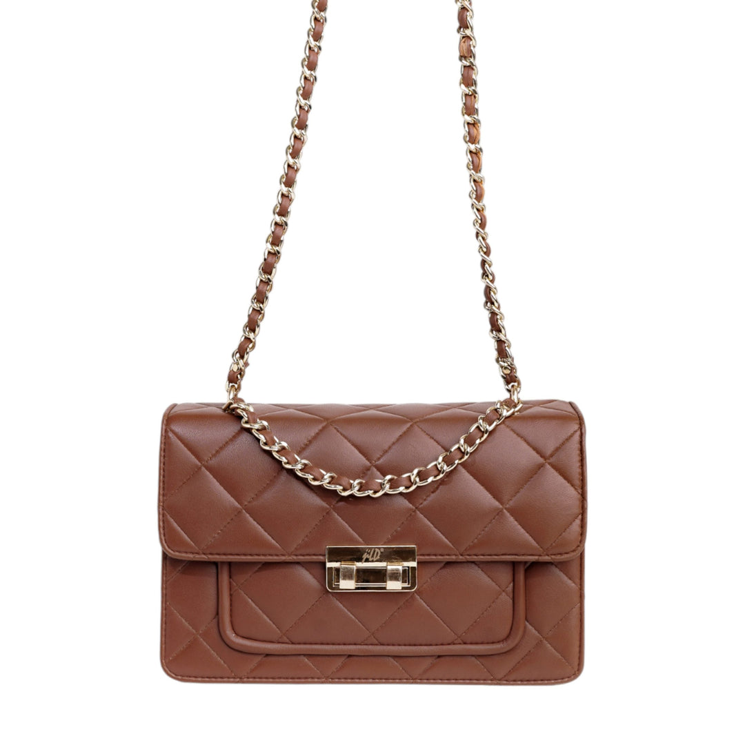 Flora Quilted Crossbody Leather Bag - Tan Brown - Image 8