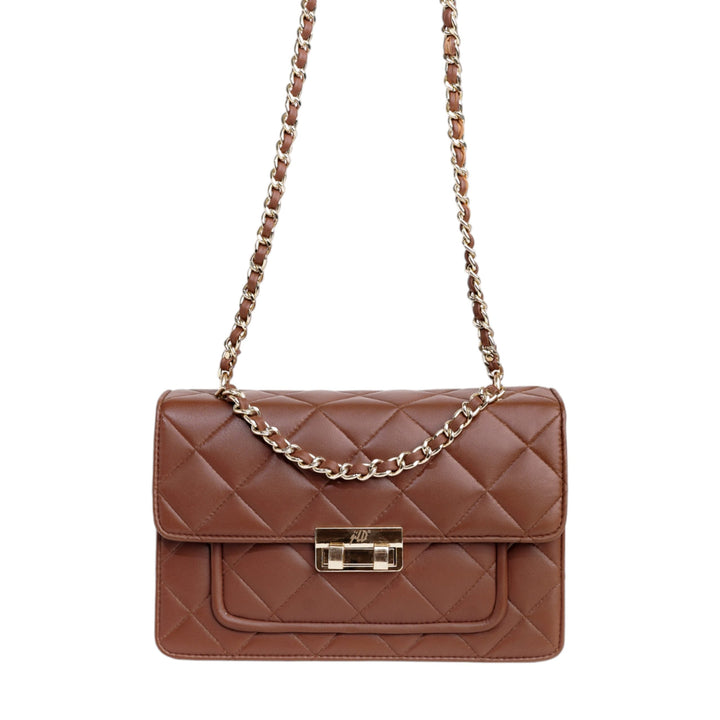 Flora Quilted Crossbody Leather Bag - Tan Brown - Image 8