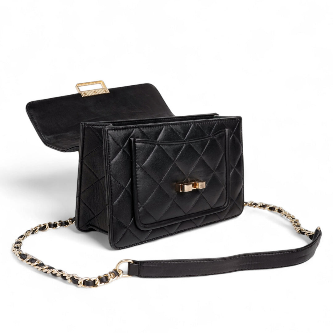 Flora Quilted Crossbody Leather Bag - Black - Image 7
