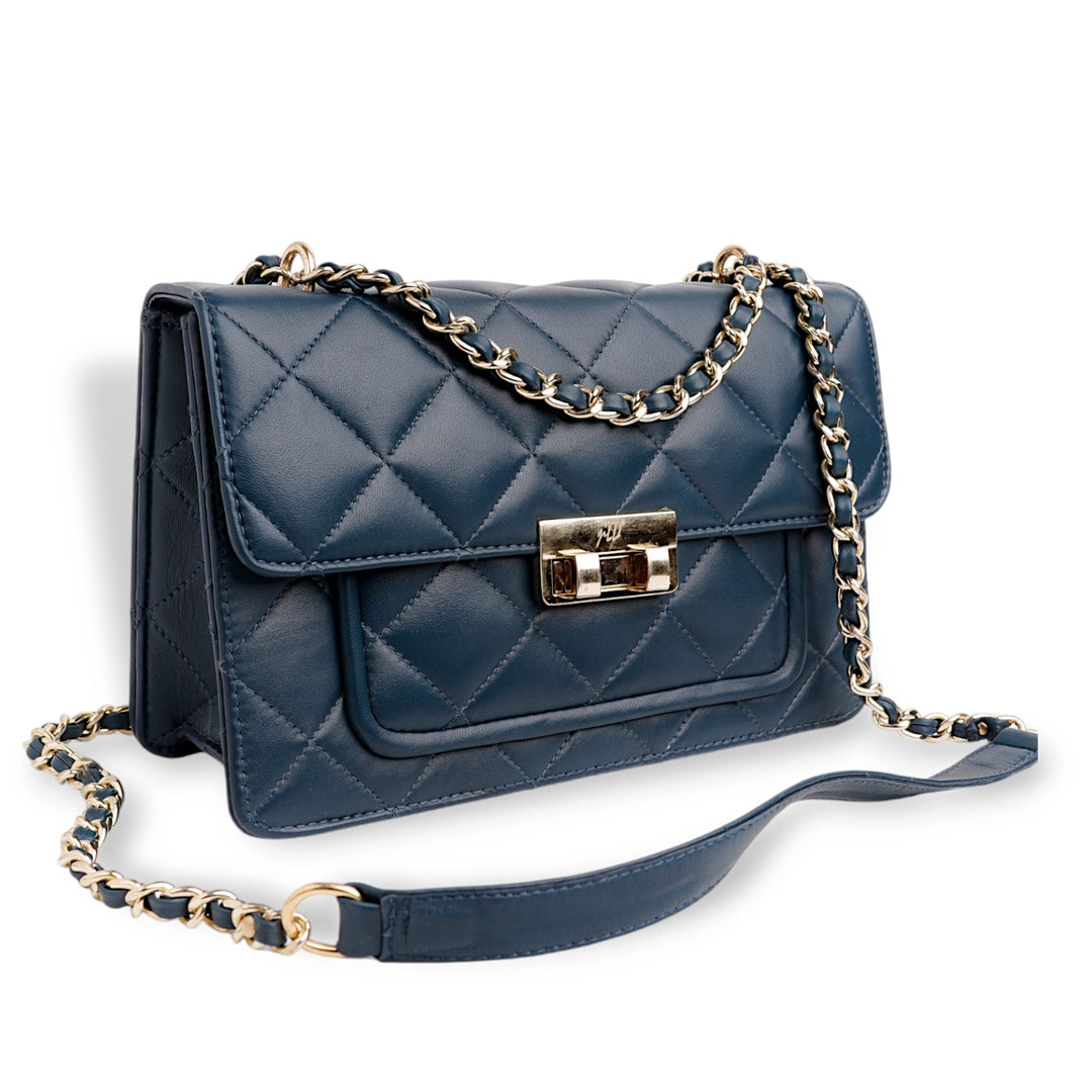Flora Quilted Crossbody Leather Bag - Blue - Image 8