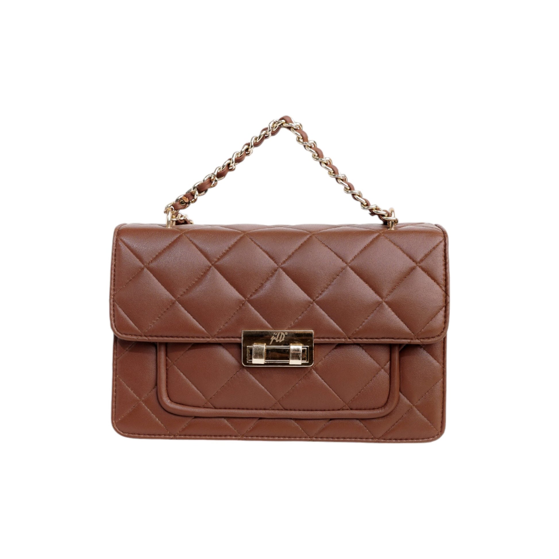 Flora Quilted Crossbody Leather Bag - Tan Brown - Image 9