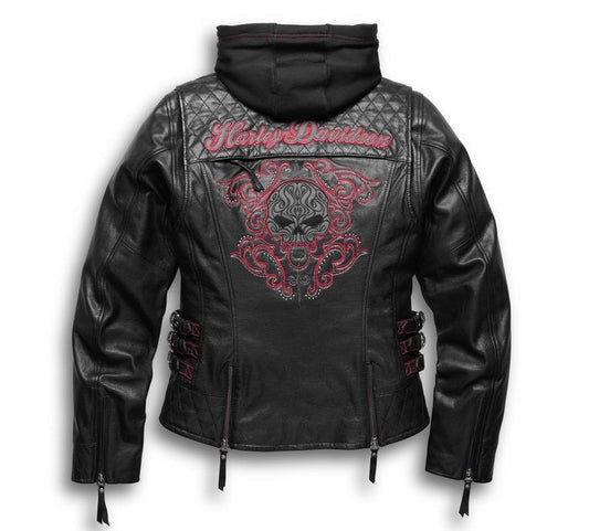 Women's Scroll Skull 3-in-1 Leather Jacket