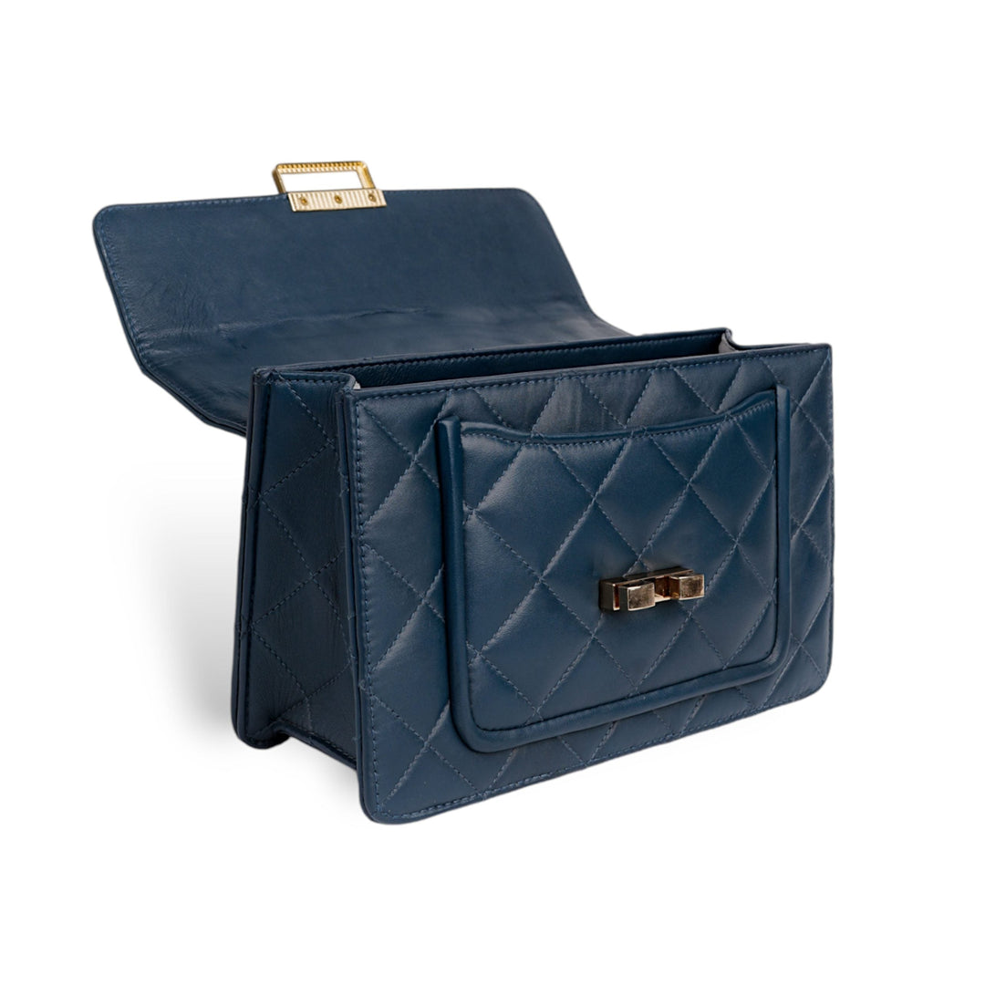 Flora Quilted Crossbody Leather Bag - Blue - Image 9