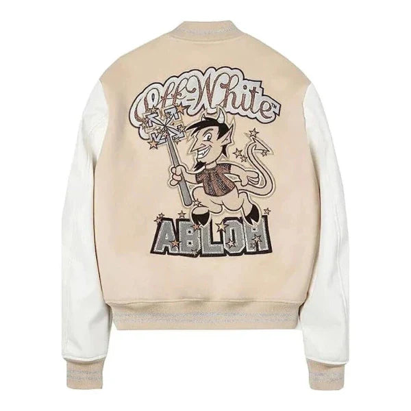 ac milan off white varsity jacket​ back view