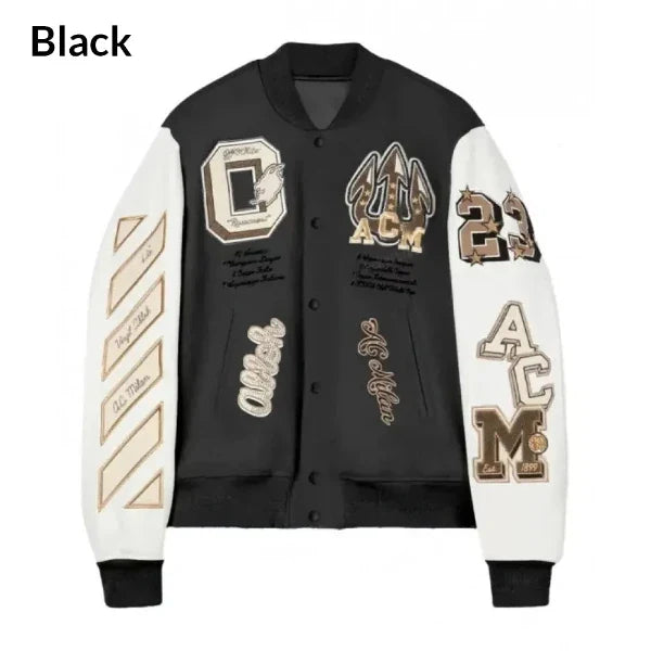 black ac milan varsity jacket​ front view