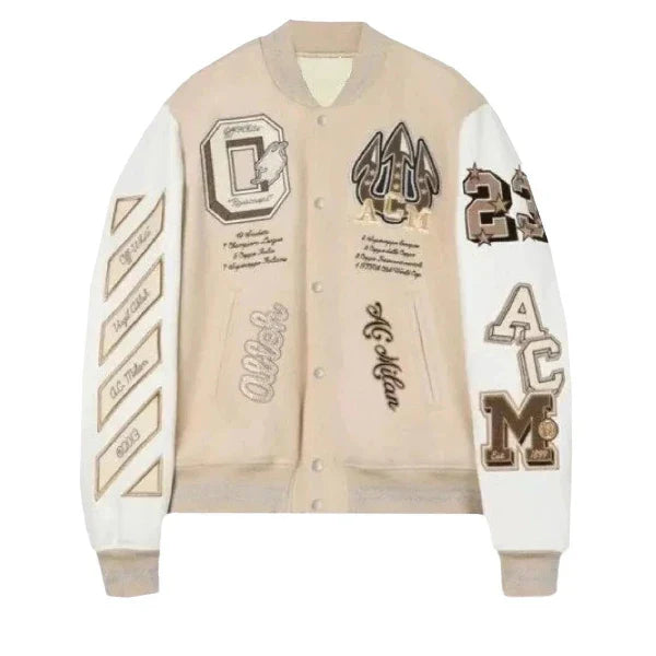 ac milan off white varsity jacket​ Front view