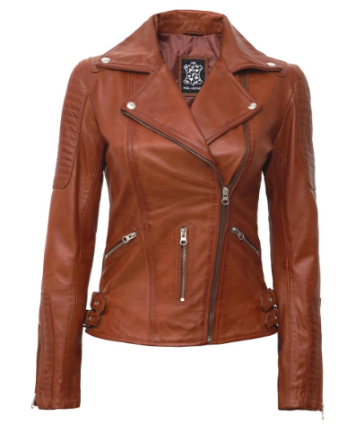 Brown leather jacket on a white background
