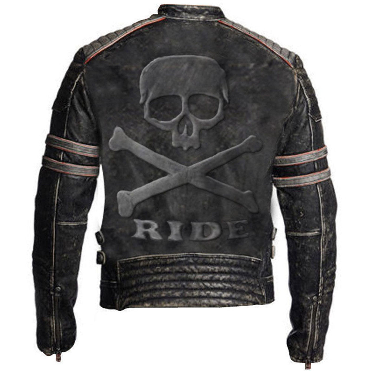 Biker Vintage Distressed Jacket Skull Embossed Logo at back