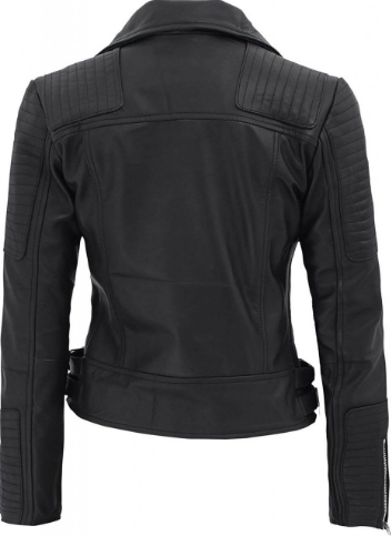 Black leather jacket with ribbed texture on a white background