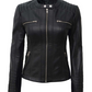 Black leather jacket with zippers on a white background