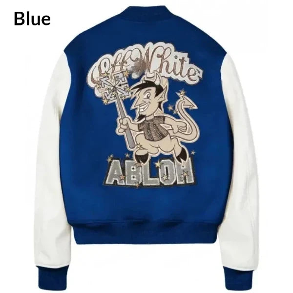 Blue ac milan letterman jacket back view