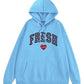 Light blue hoodie with 'FRESH' text and red heart on a white background