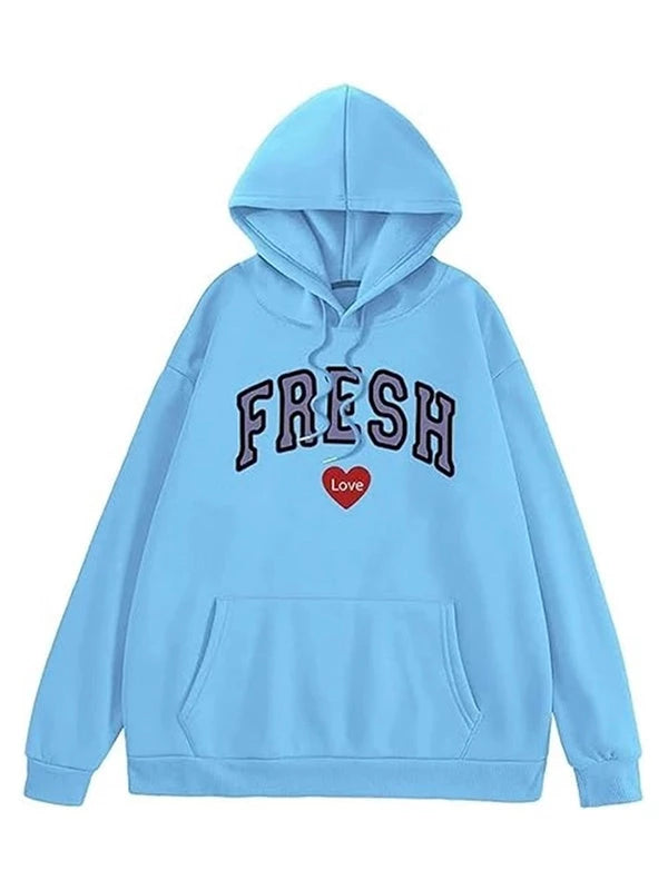 Light blue hoodie with 'FRESH' text and red heart on a white background