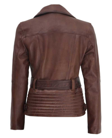 Brown leather jacket on a white background