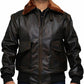 Brown leather jacket with fur collar on a white background