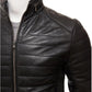 Mens Casual Wear Black Quilted Leather Jacket With Standing Collar