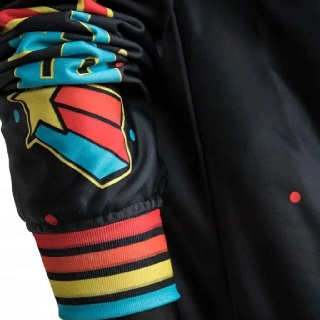 Colorful glove with a logo on a black background