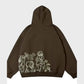 Reverse display of the brown Coolmonar-Streetwear sweatshirt, showcasing the lower placement of the unique neon white illustrative outline figures.