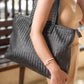 Handmade Woven Original Leather Bag With Zipper-Black - Image 4