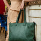 Handmade Woven Original Leather Bag With Zipper-Green - Image 4