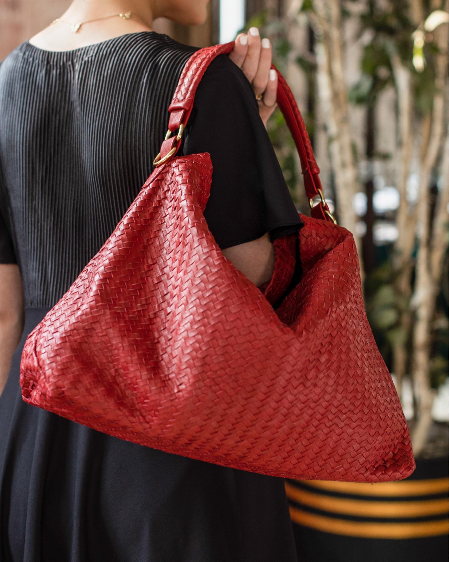 Handmade Woven Original Red Leather Bag - Image 6