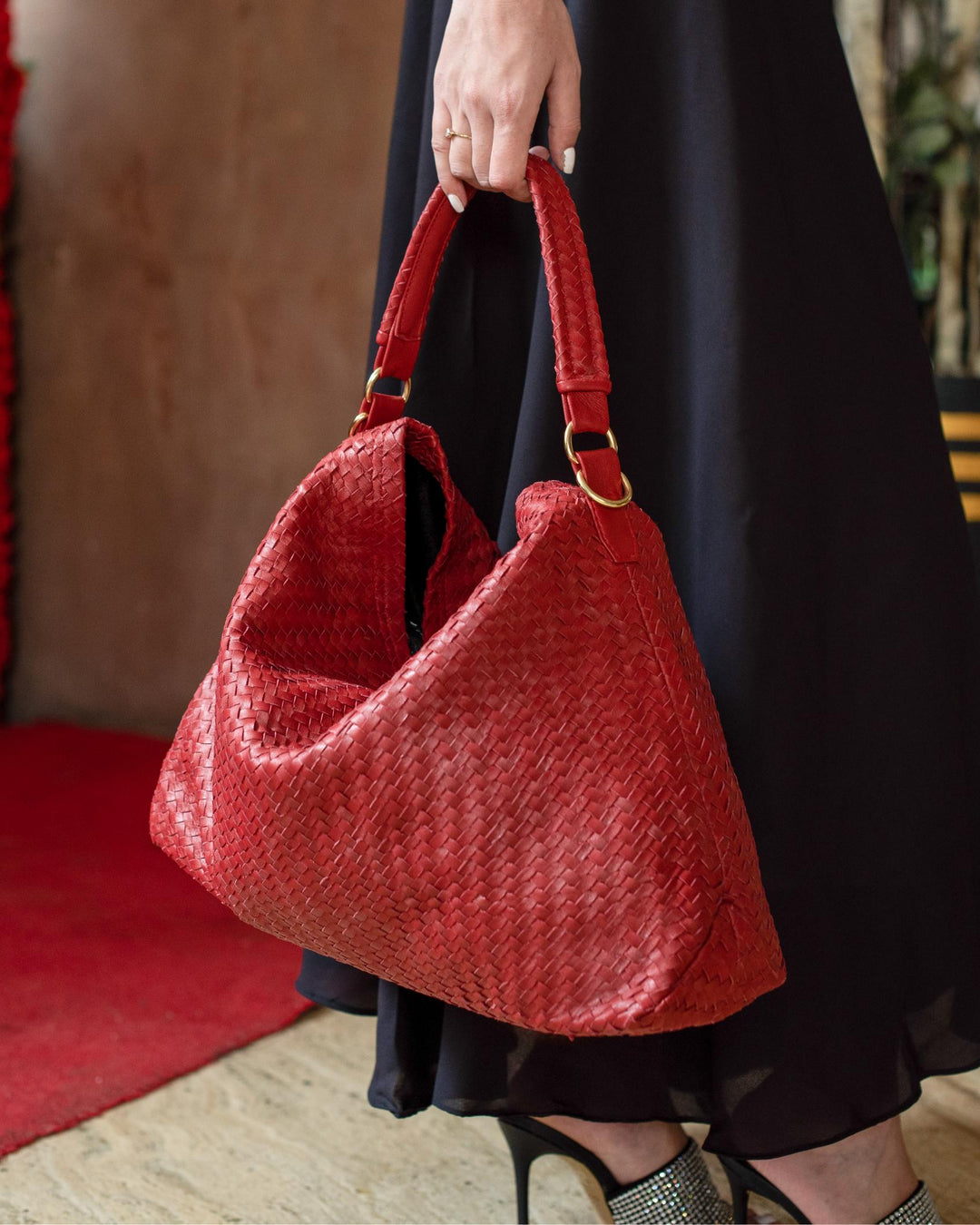 Handmade Woven Original Red Leather Bag - Image 2