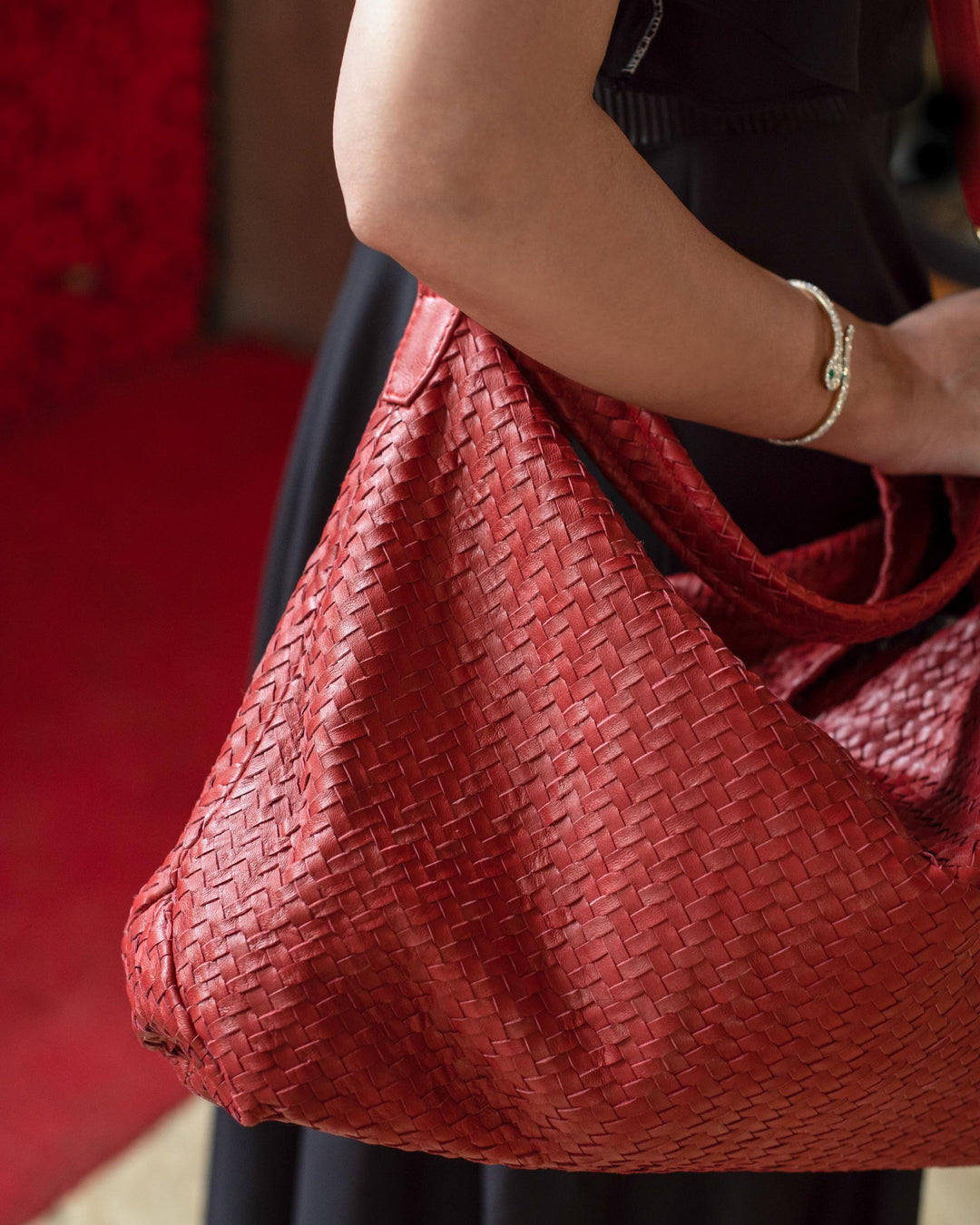 Handmade Woven Original Red Leather Bag - Image 5