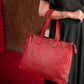 Handmade Woven Original Leather Bag With Zipper-Red - Image 6