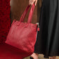 Handmade Woven Original Leather Bag With Zipper-Red - Image 7