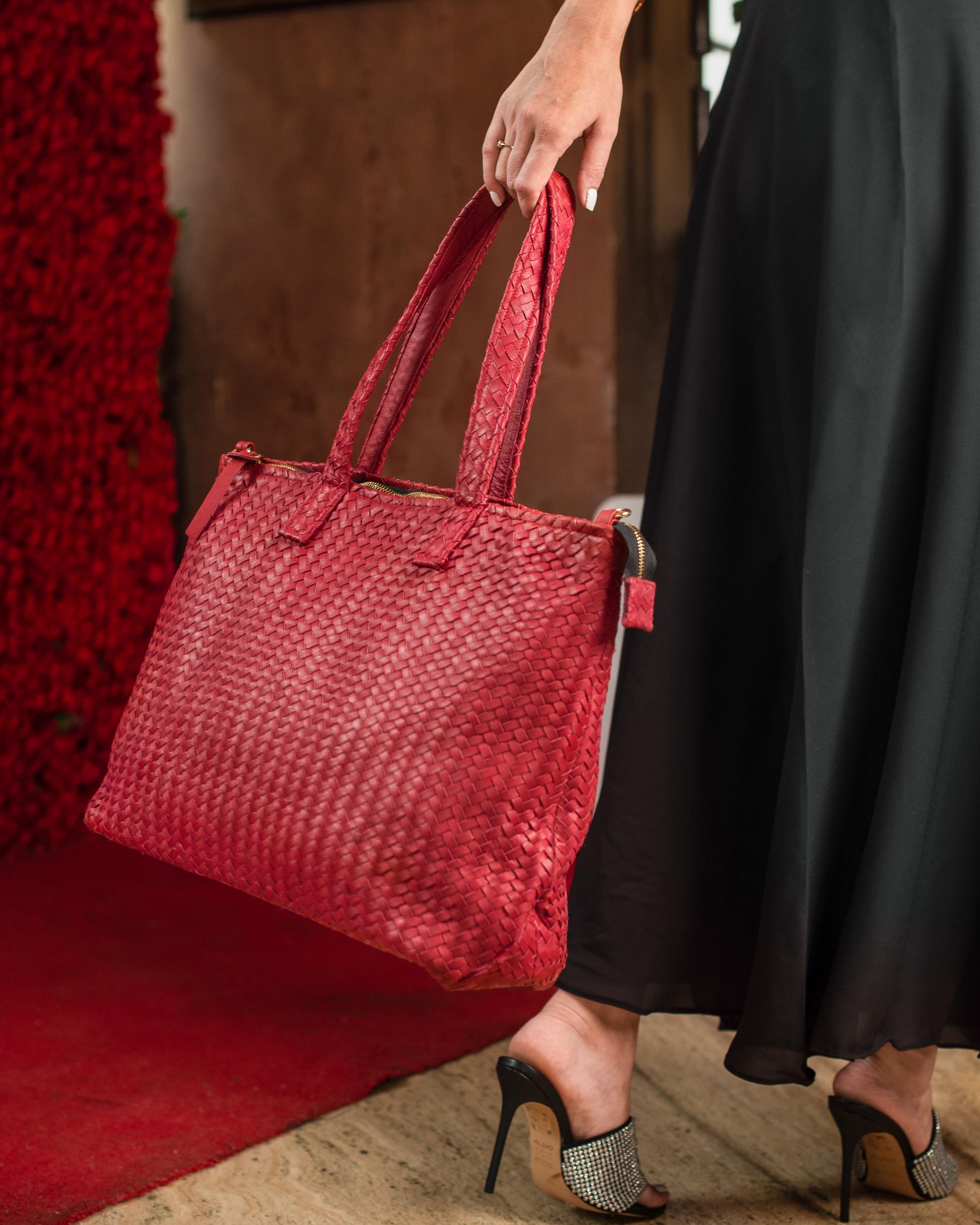 Handmade Woven Original Leather Bag With Zipper-Red - Image 7