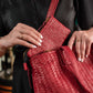 Handmade Woven Original Leather Bag With Zipper-Red - Image 5