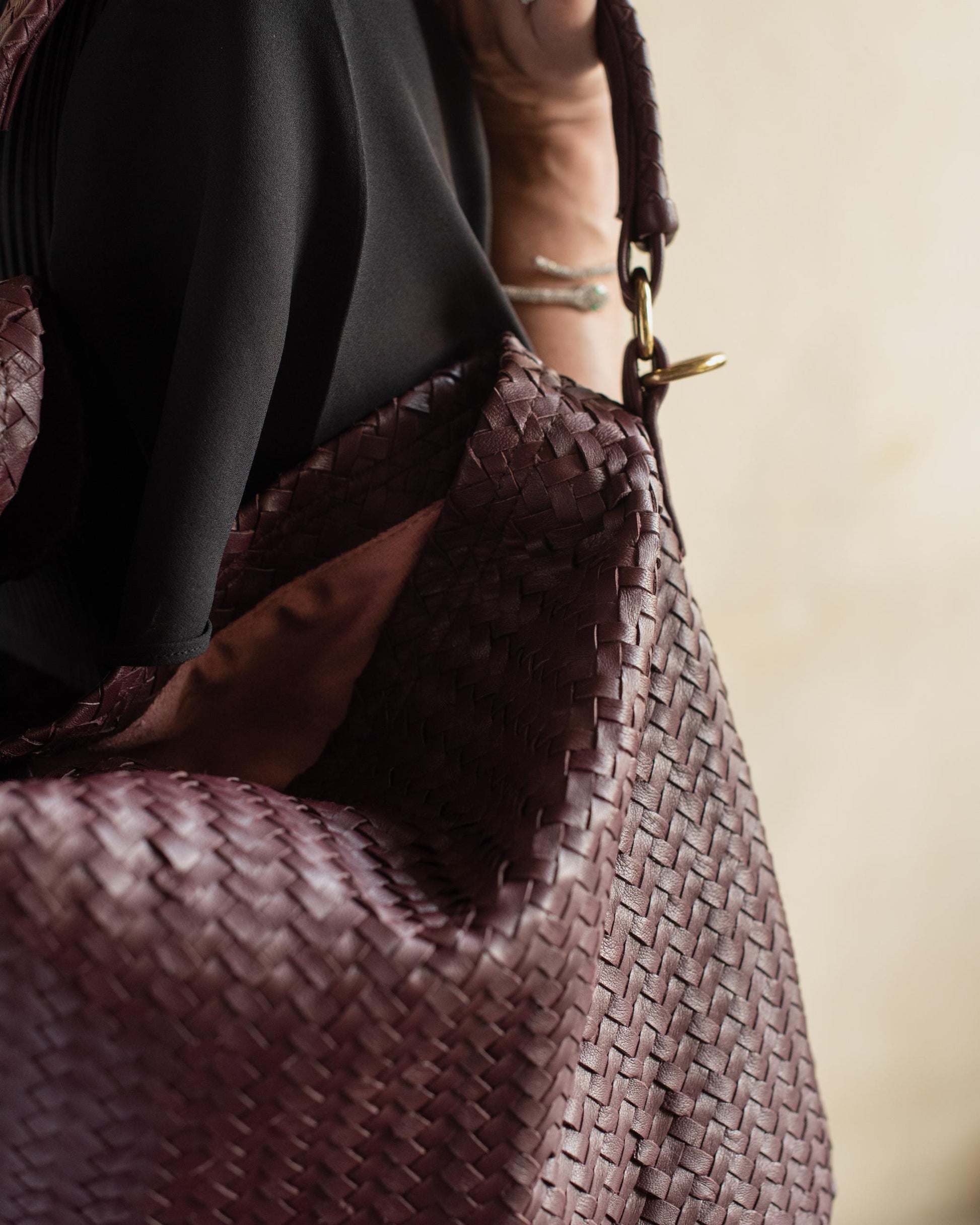 Handmade Woven Original Burgundy Leather Bag - Image 4