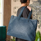 Handmade Woven Original Leather Bag With Zipper-Blue - Image 4