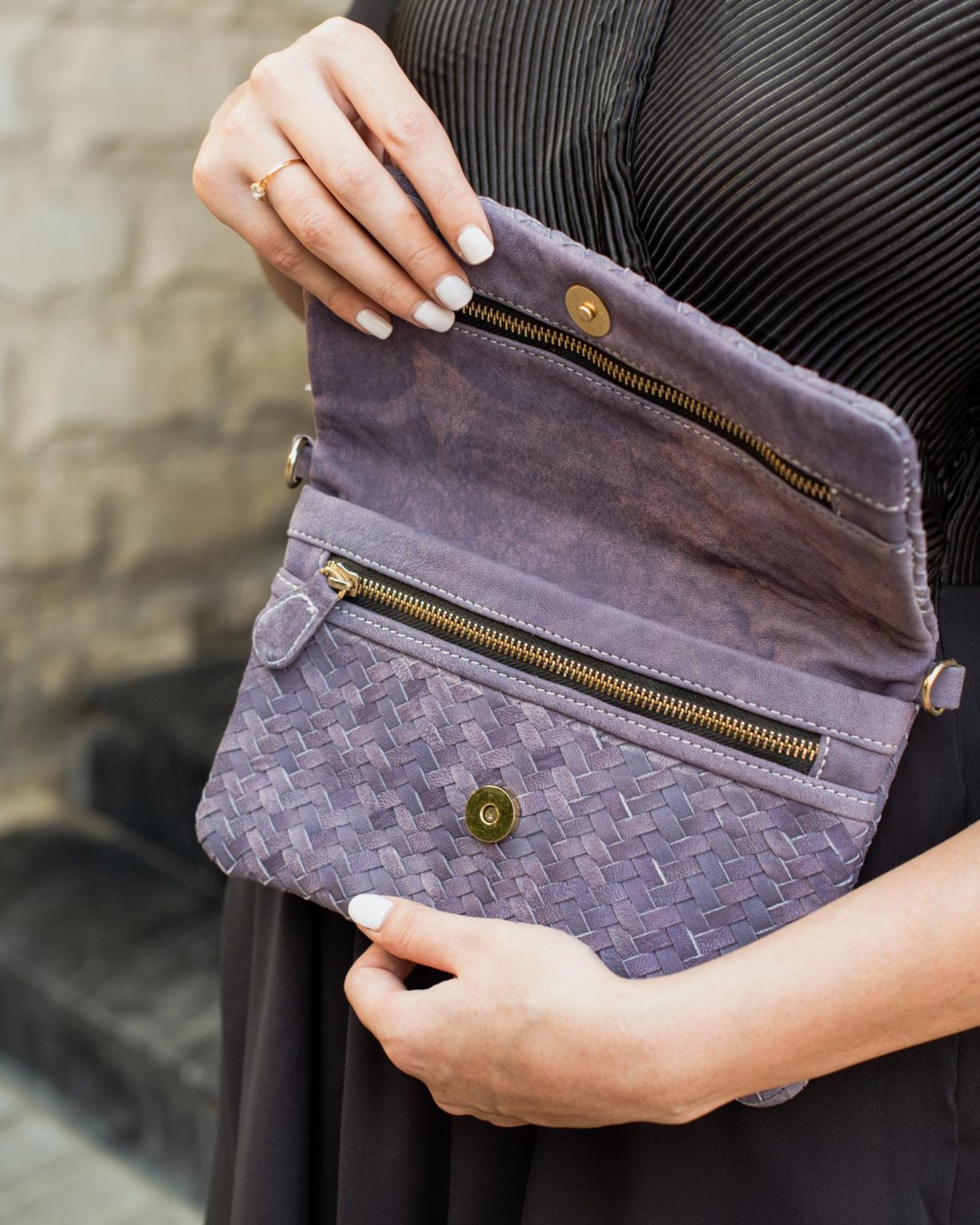 Woven Dreams Fold Over Cross Body Leather Clutch