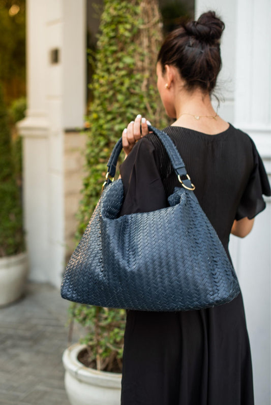 Handmade Woven Original Blue Leather Bag - Image 3