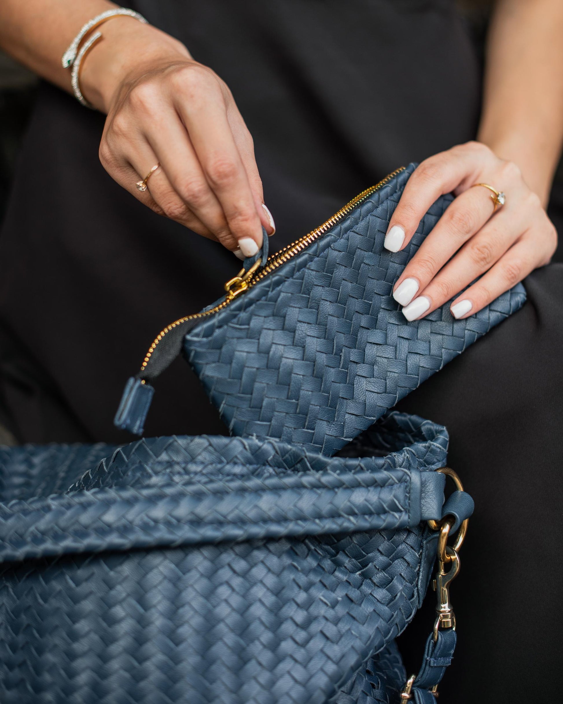 Handmade Woven Original Blue Leather Bag - Image 6