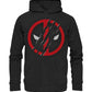 Classic black pullover featuring the official red Deadpool mask symbol, overlaid with a highly detailed, textured silver scratch graphic across the chest.