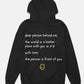 Black hoodie with a message on the back on a white background