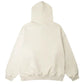 Back view of the solid ecru cotton oversized pullover hoodie. Showcases the structured fit and unprinted reverse panel.