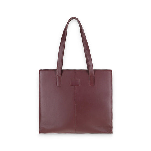 Everyday Women's Maroon Oak Leather Zipper Tote Bag - Image 1