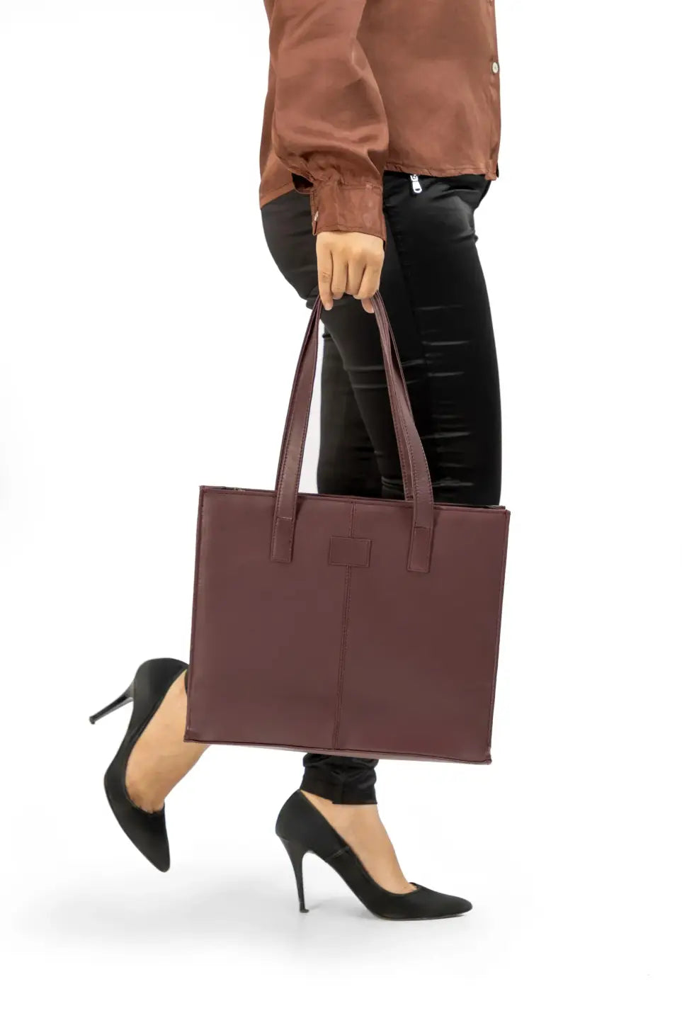 Everyday Women's Maroon Oak Leather Zipper Tote Bag - Image 2