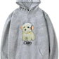 Gray Clairo Dog Hoodie with a dog graphic and 'Clairo' text on a white background