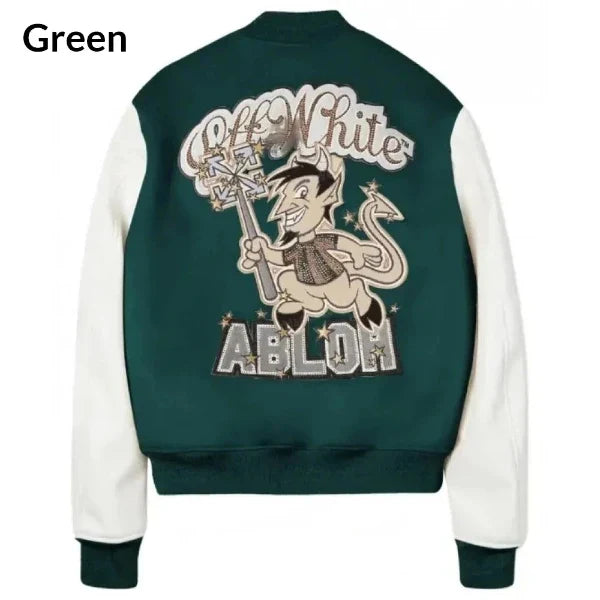 Green ac milan letterman jacket back view