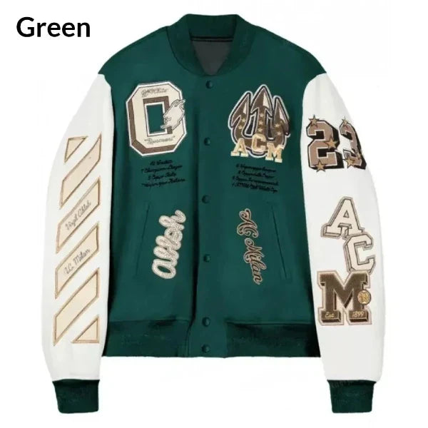 Green ac milan letterman jacket front view