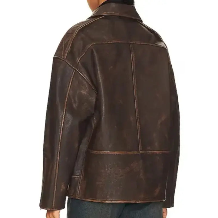 Grlfrnd Alek Brown Leather Jacket back view