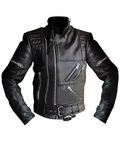 Hein Gericke Black Leather Motorcycle Jacket Front View