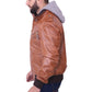 Men's Grey Removable Hood Brown Leather Jacket