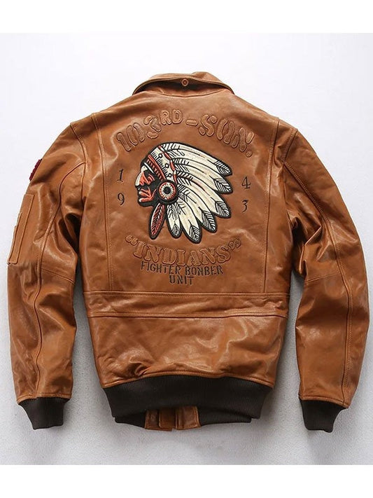 A2 Brown/Black Indian Pilot Leather Jacket - Classic Aviator Style in Premium Leather