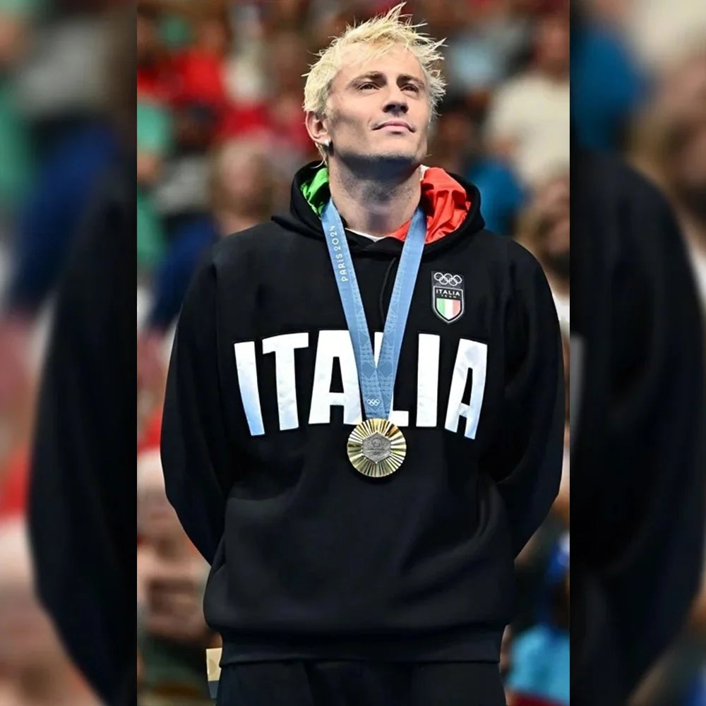 Italian Olympic athlete black "ITALIA" hoodie