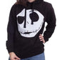 Black pullover hoodie featuring Jack Skellington's large white skull face graphic on the chest.